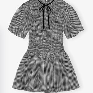 Ganni Sheer Fluid Check Mini Smock Dress
